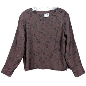 Thin Air Brown Blouse Womens Brown Floral Long Sleeve Rayon Top Boho‎ Size Small